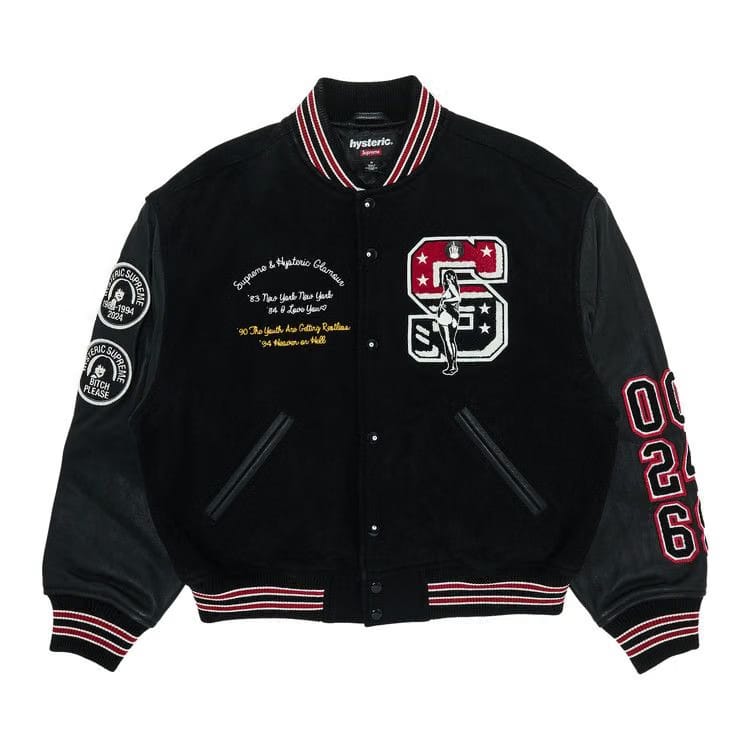 Supreme x HYSTERIC GLAMOUR Varsity Jacket Black