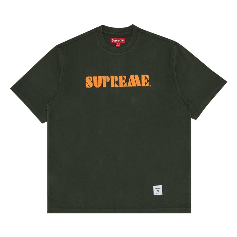 Supreme Stencil Embroidered Shorts-Sleeve Top Green