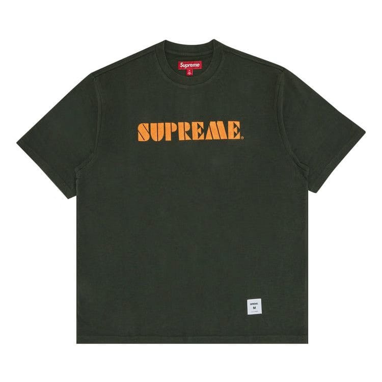 Supreme Stencil Embroidered Shorts-Sleeve Top Green