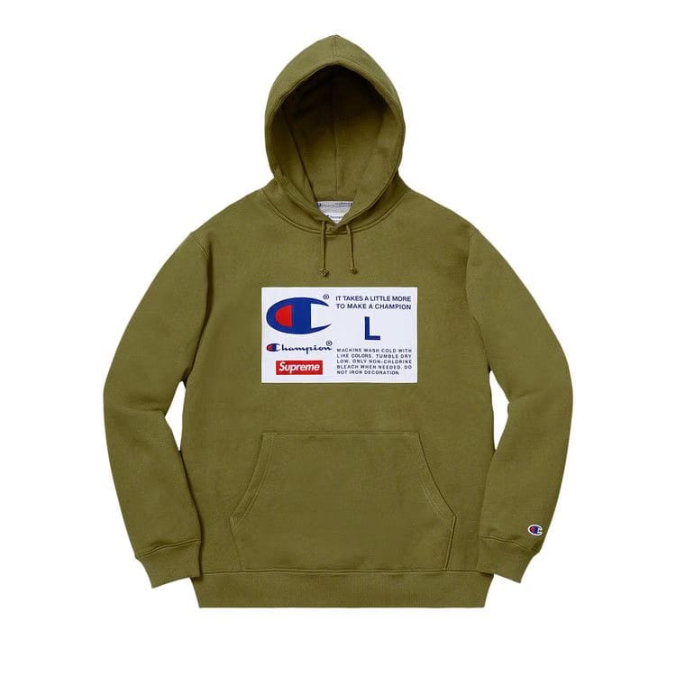 Supreme x Champion Label Hoodie Olive