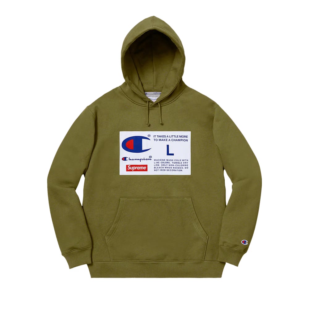 Supreme x Champion Label Hoodie Olive
