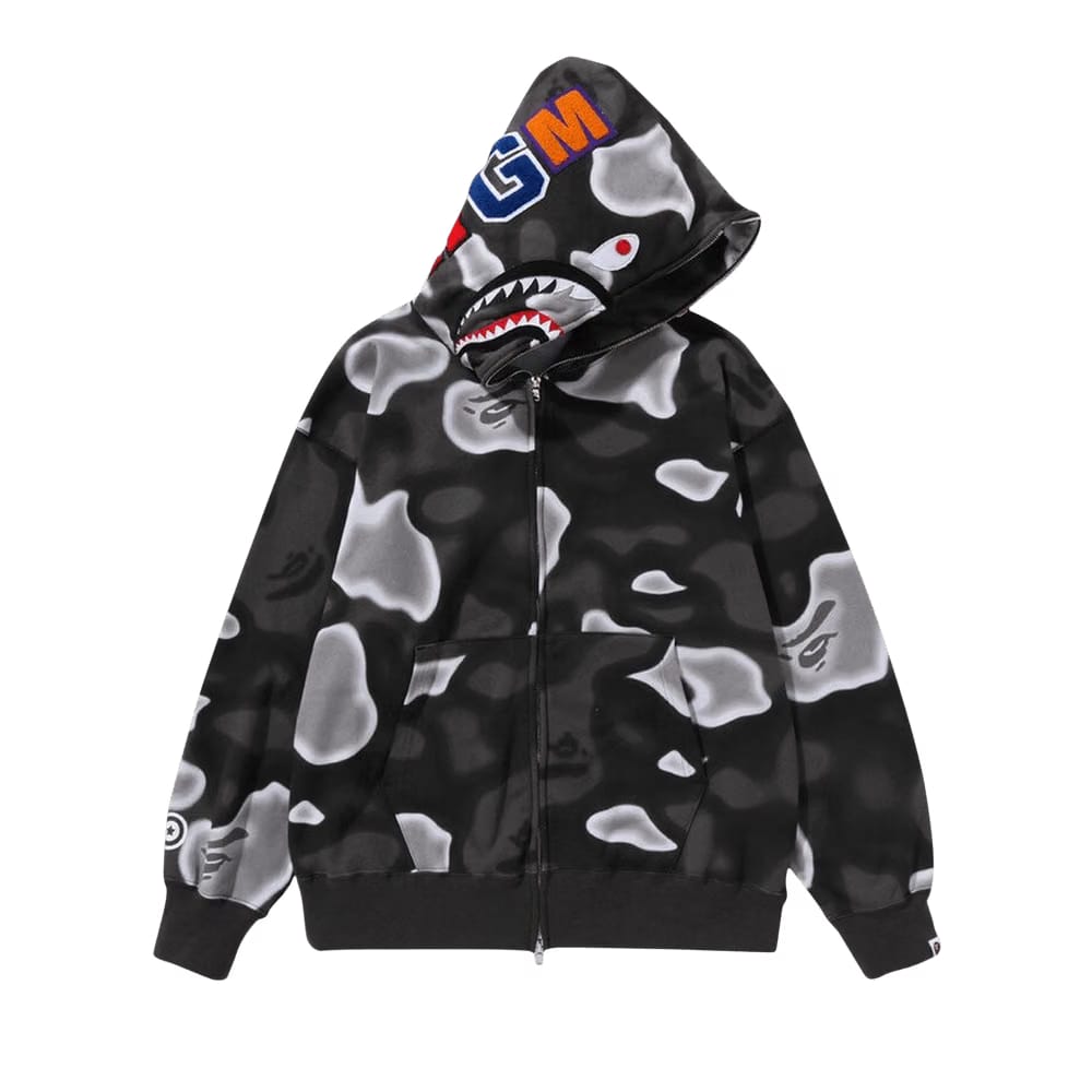 BAPE Liquid Camo Shark Relaxed Fit Full Zip Hoodie Black