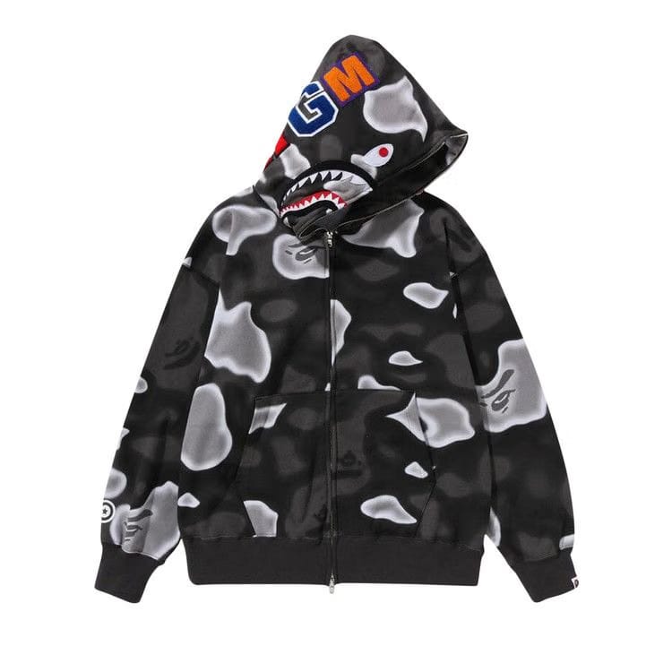 BAPE Liquid Camo Shark Relaxed Fit Full Zip Hoodie Black
