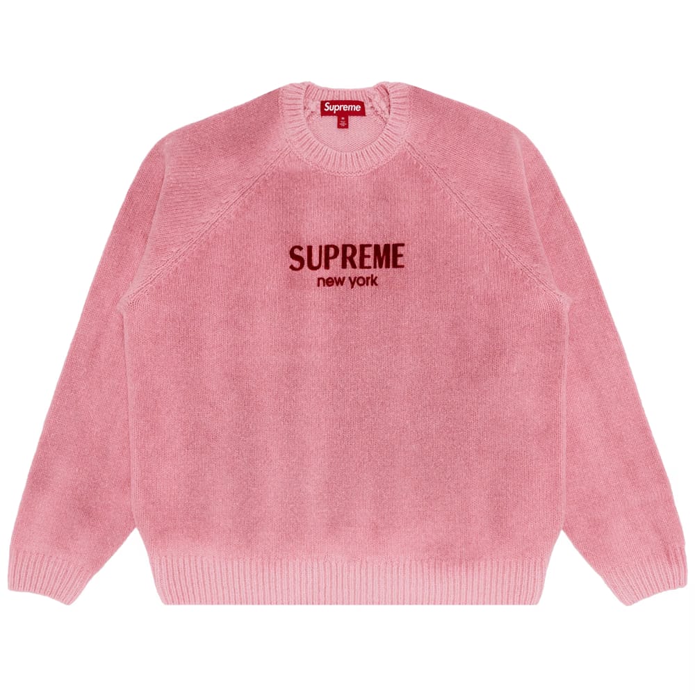 Supreme Flocked Logo Sweater Pink