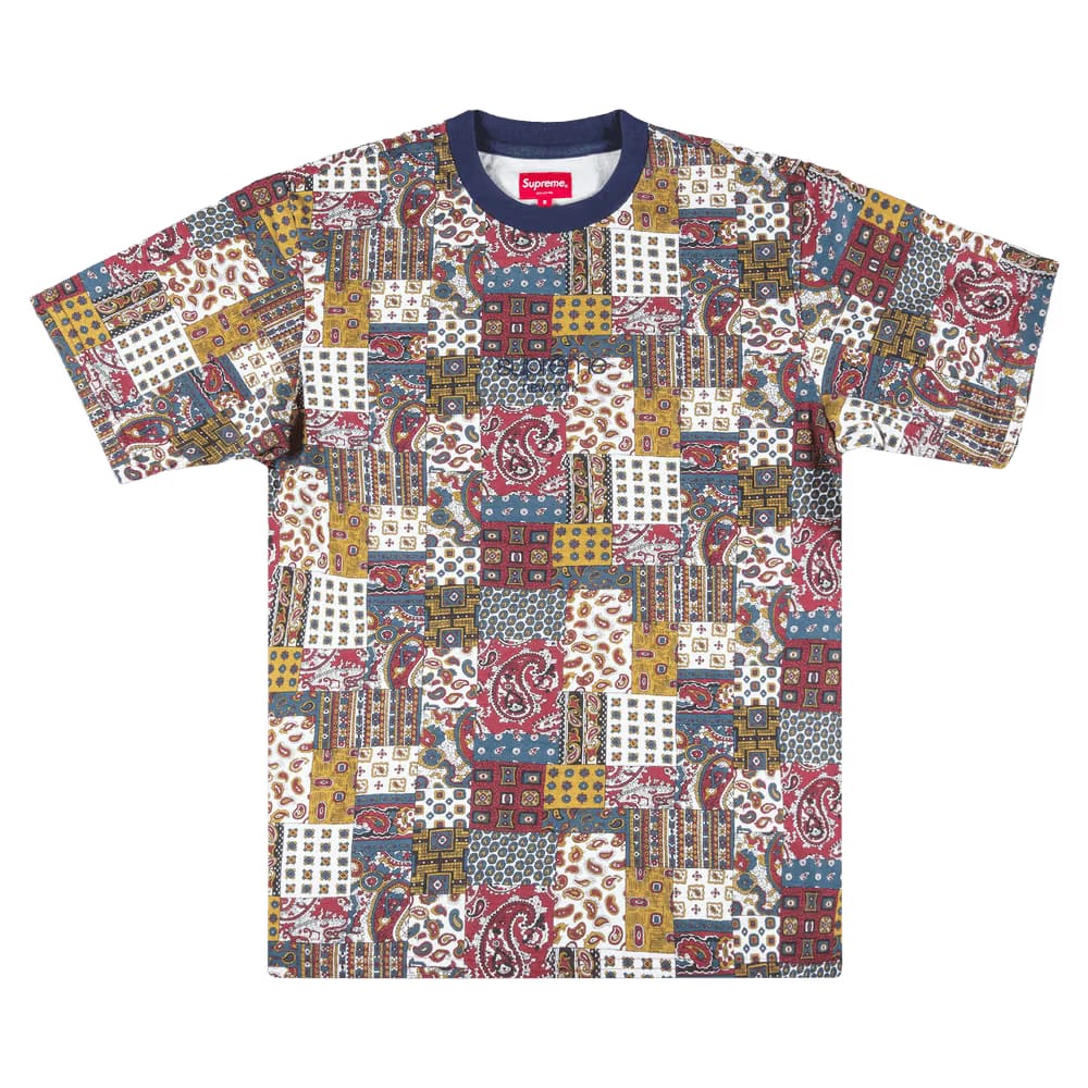 Supreme Patchwork Paisley Shorts-Sleeve Top Red
