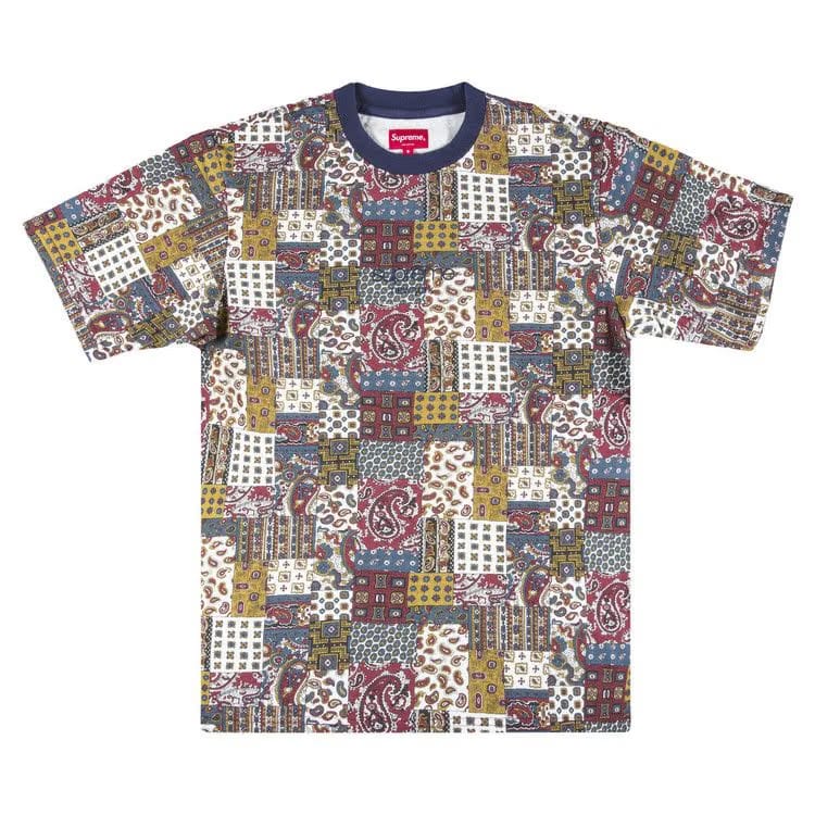 Supreme Patchwork Paisley Shorts-Sleeve Top Red