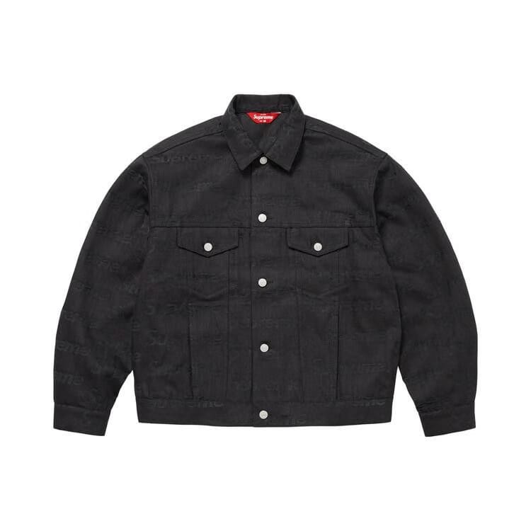 Supreme Jacquard Logos Denim Trucker Jacket Black