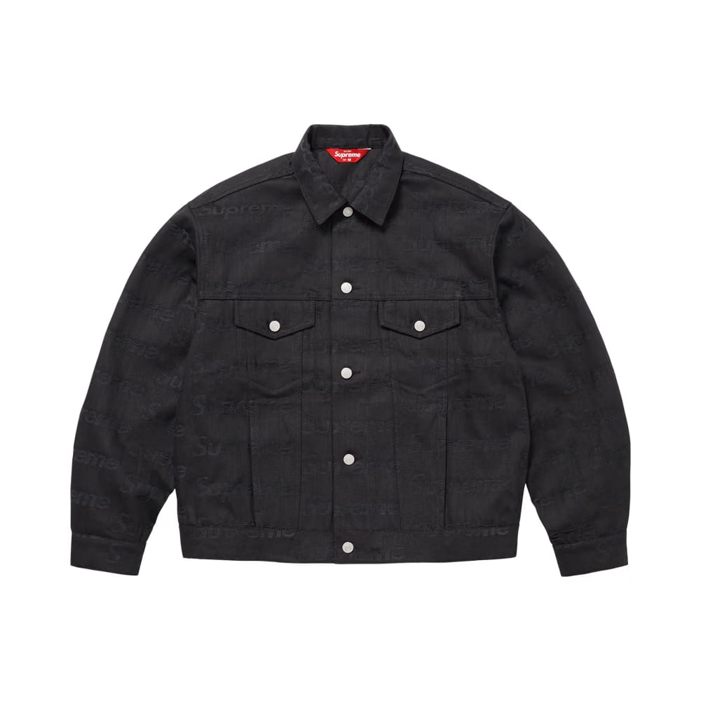Supreme Jacquard Logos Denim Trucker Jacket Black