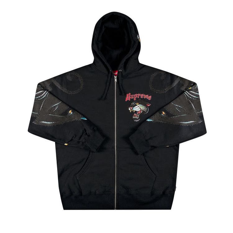 Supreme Panther Zip Up Hoodie Black