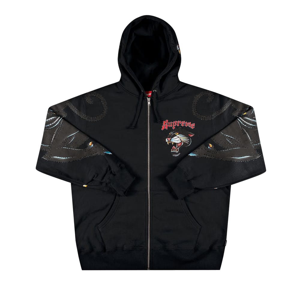 Supreme Panther Zip Up Hoodie Black