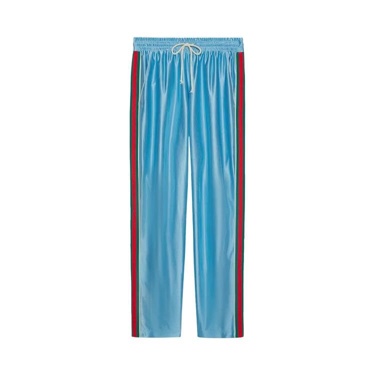 Gucci Shiny Jersey Jogging Pant With Web Azure