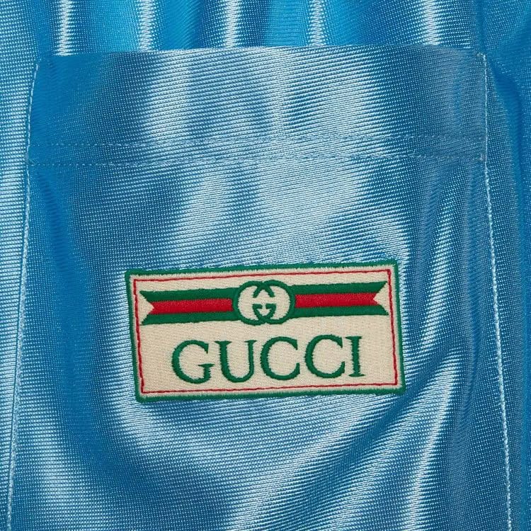 Gucci Shiny Jersey Jogging Pant With Web Azure