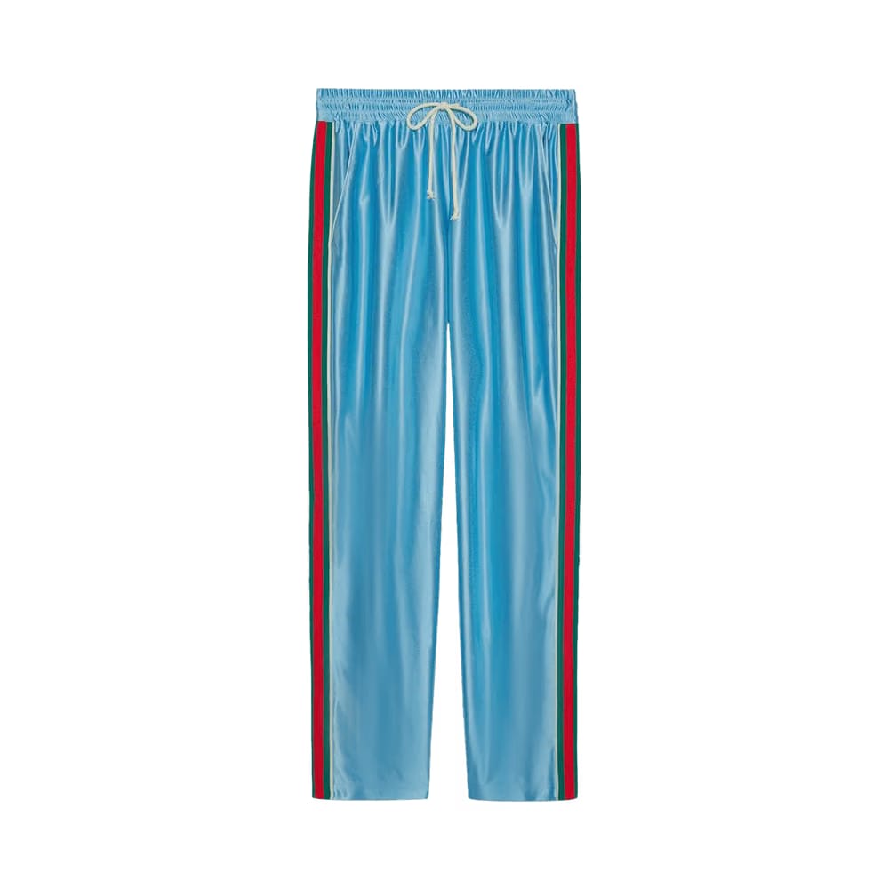 Gucci Shiny Jersey Jogging Pant With Web Azure