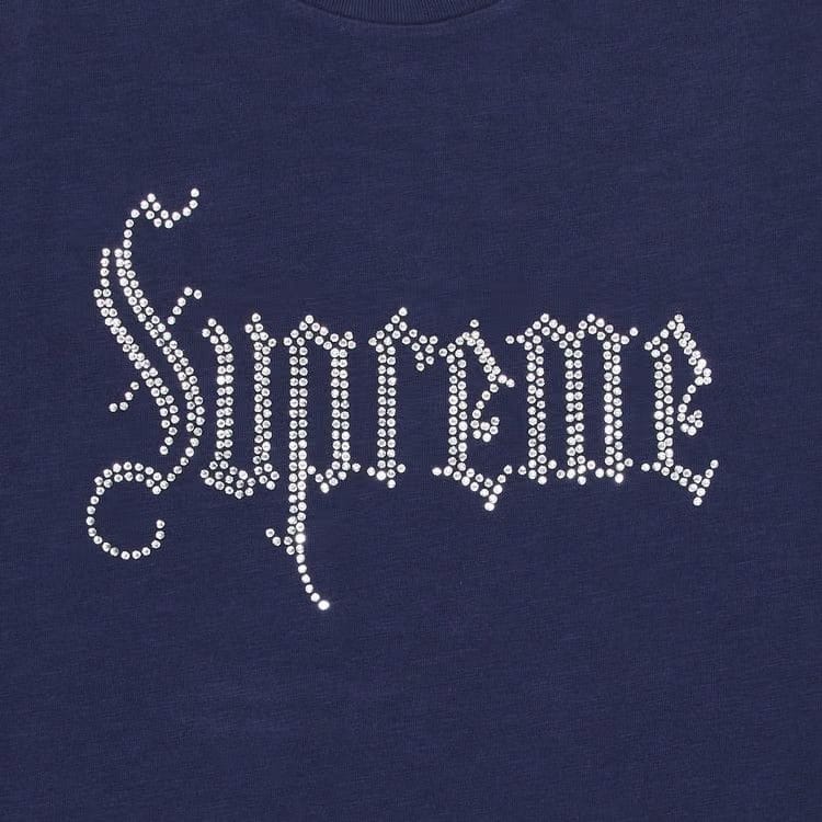 Supreme Rhinestone Shorts-Sleeve Top Navy