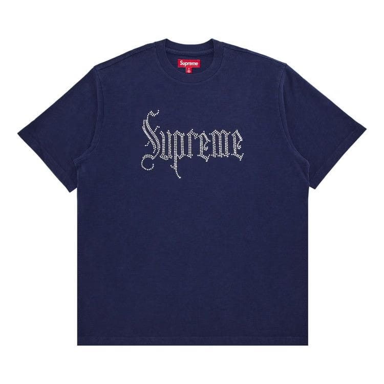 Supreme Rhinestone Shorts-Sleeve Top Navy