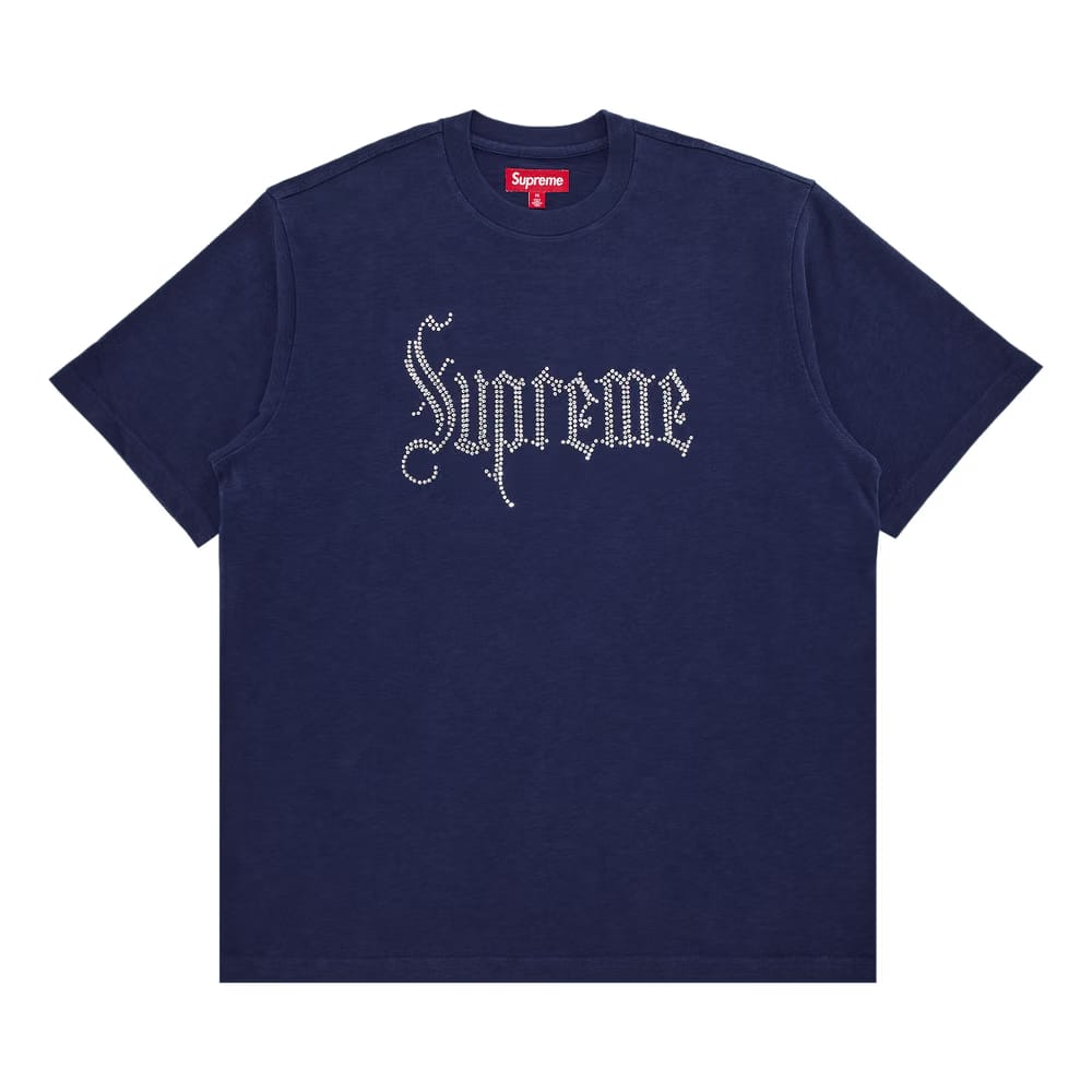 Supreme Rhinestone Shorts-Sleeve Top Navy
