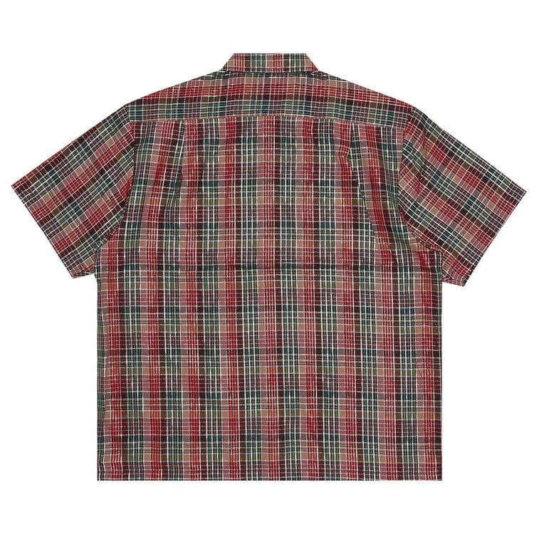 Supreme Metallic Plaid Shorts-Sleeve Shirt Red