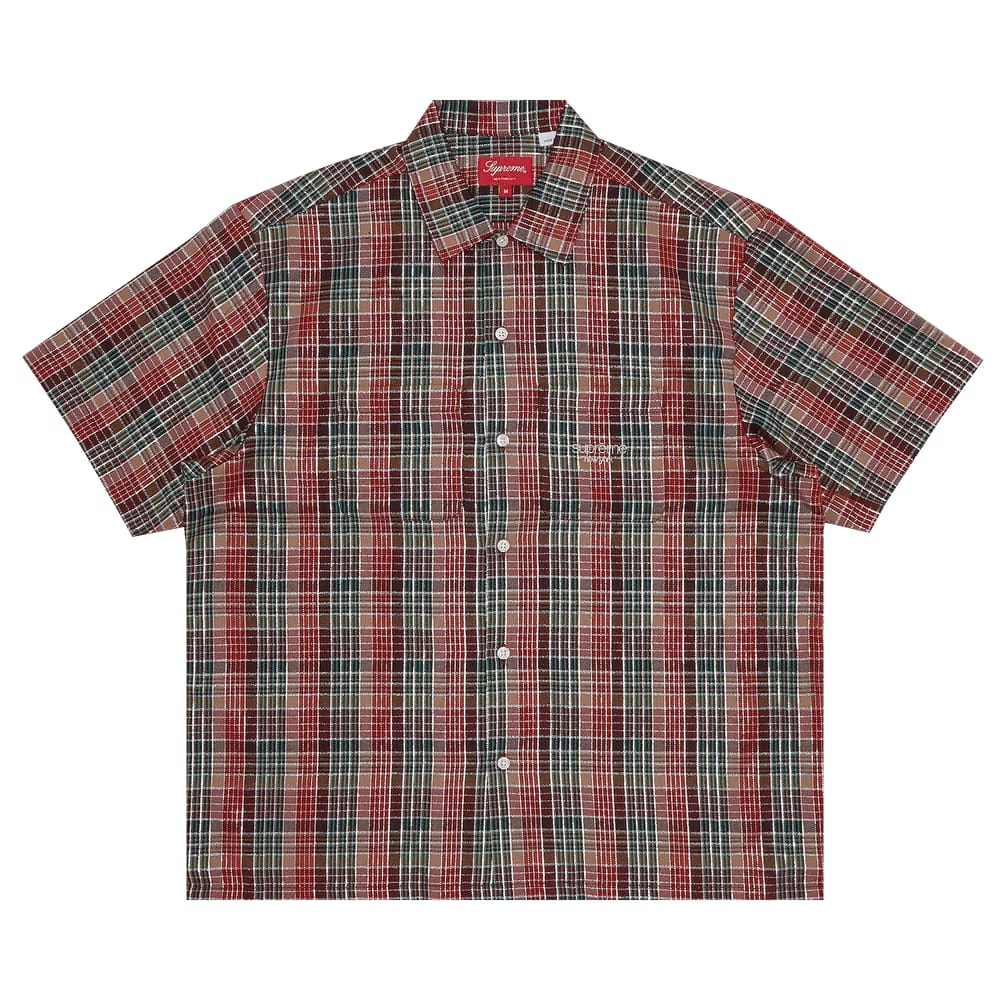 Supreme Metallic Plaid Shorts-Sleeve Shirt Red
