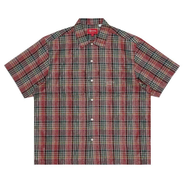 Supreme Metallic Plaid Shorts-Sleeve Shirt Red