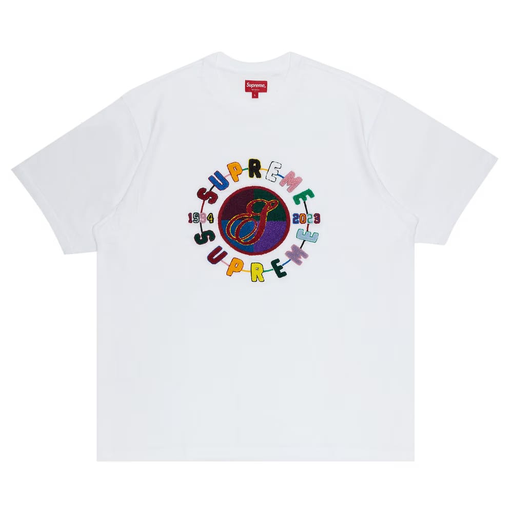 Supreme Chenille Crest Shorts-Sleeve Top White