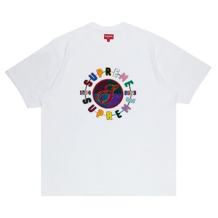 Supreme Chenille Crest Shorts-Sleeve Top White