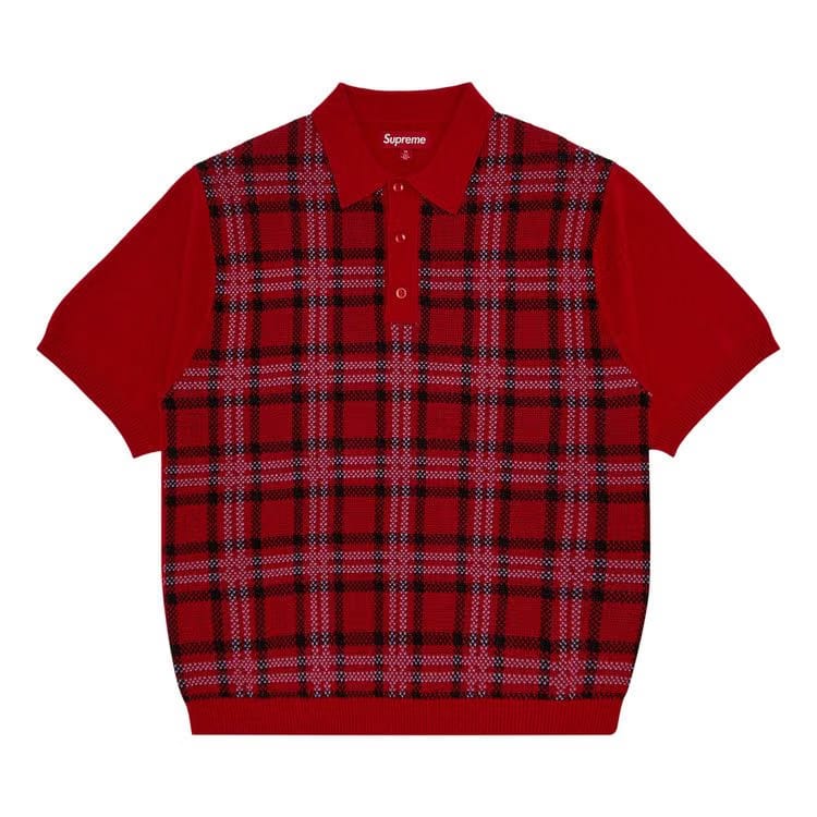 Supreme Plaid Knit Shorts-Sleeve Polo Red