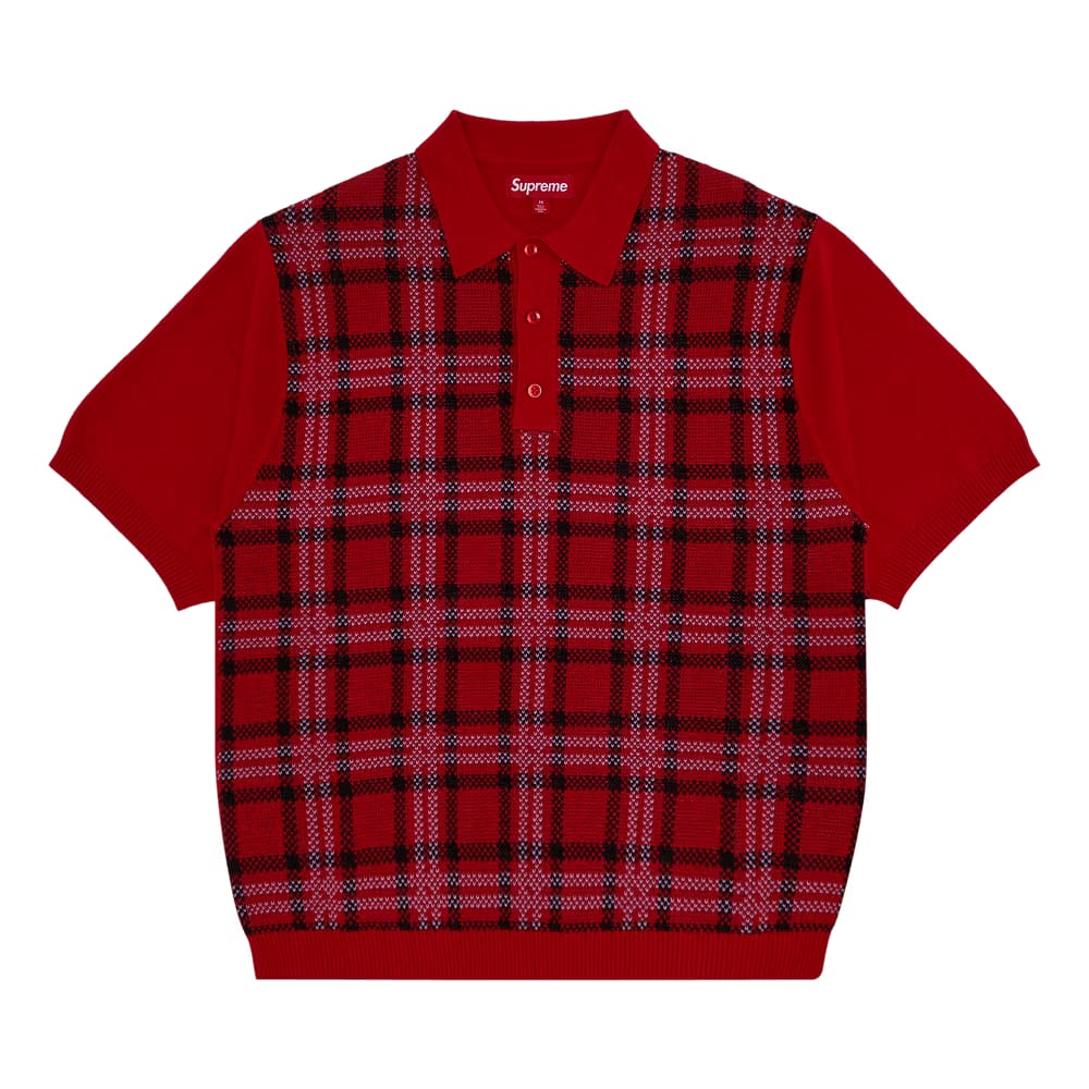 Supreme Plaid Knit Shorts-Sleeve Polo Red