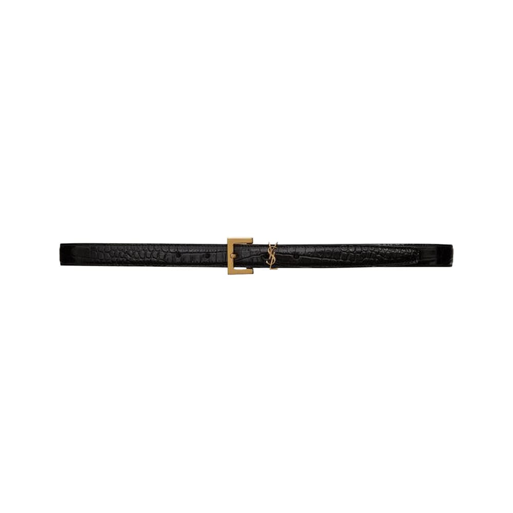 Saint Laurent Cassandre Thin Belt With Square Buckle Noir