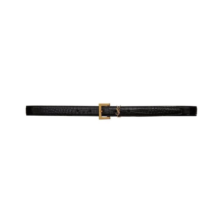 Saint Laurent Cassandre Thin Belt With Square Buckle Noir