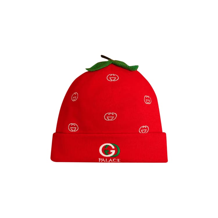 Gucci x Palace Wool Strawberry Beanie With Studs And Crochet Detail Red