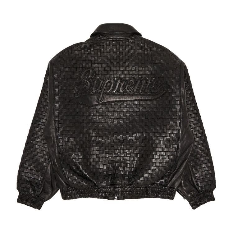 Supreme Woven Leather Varsity Jacket Black