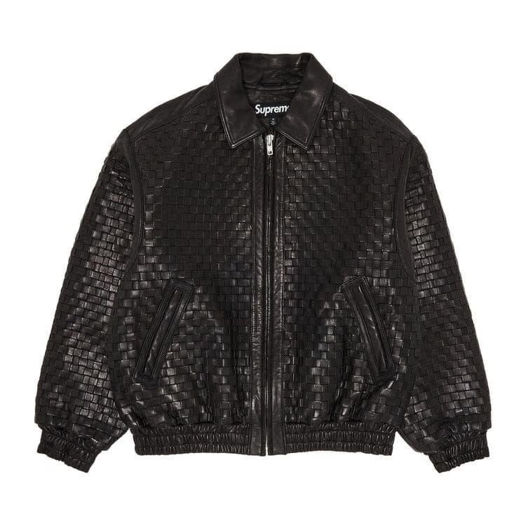 Supreme Woven Leather Varsity Jacket Black
