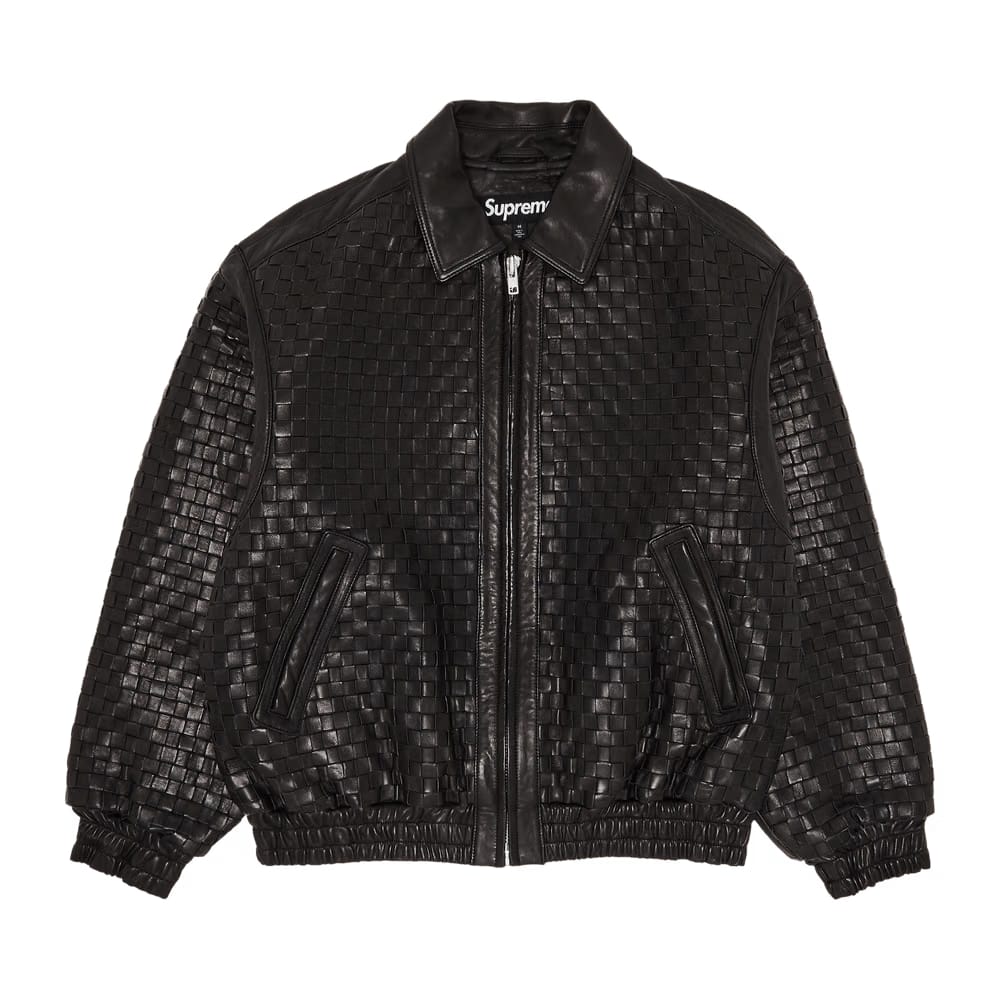 Supreme Woven Leather Varsity Jacket Black