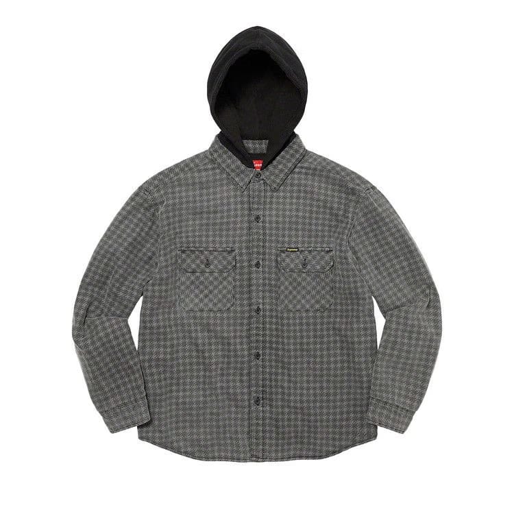 Supreme Houndstooth Flannel Hooded Shirt Black