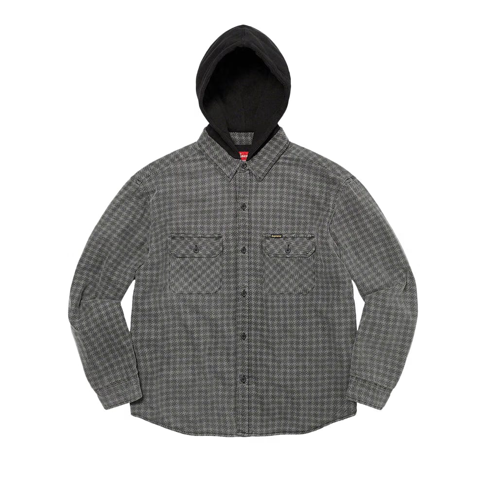 Supreme Houndstooth Flannel Hooded Shirt Black