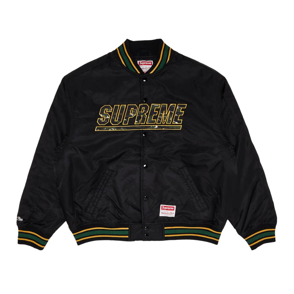 Supreme x Mitchell & Ness Camo Logo Varsity Jacket Black