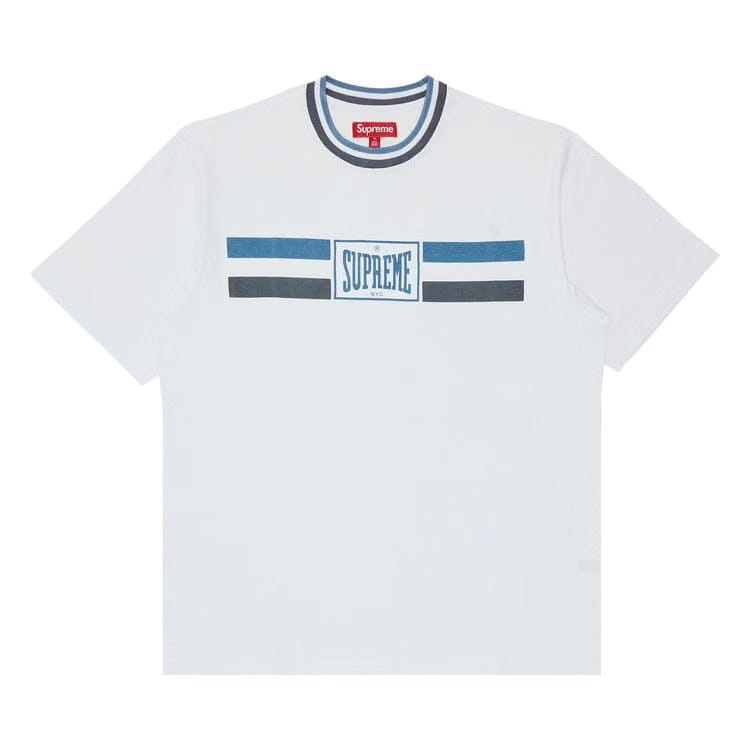 Supreme Warm Up Stripe Shorts-Sleeve Top White