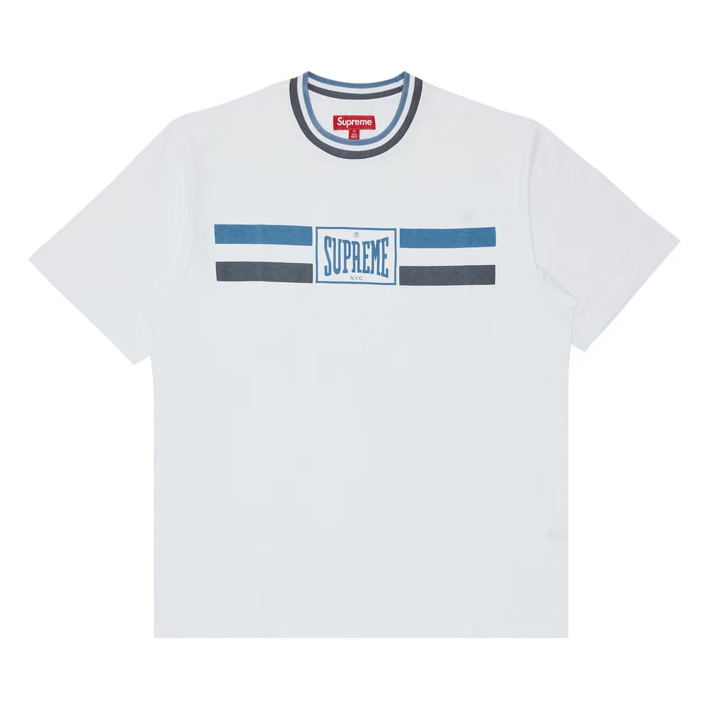 Supreme Warm Up Stripe Shorts-Sleeve Top White