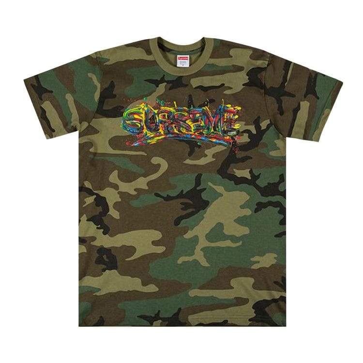 Supreme Paint Logo T-Shirt Woodland Camo