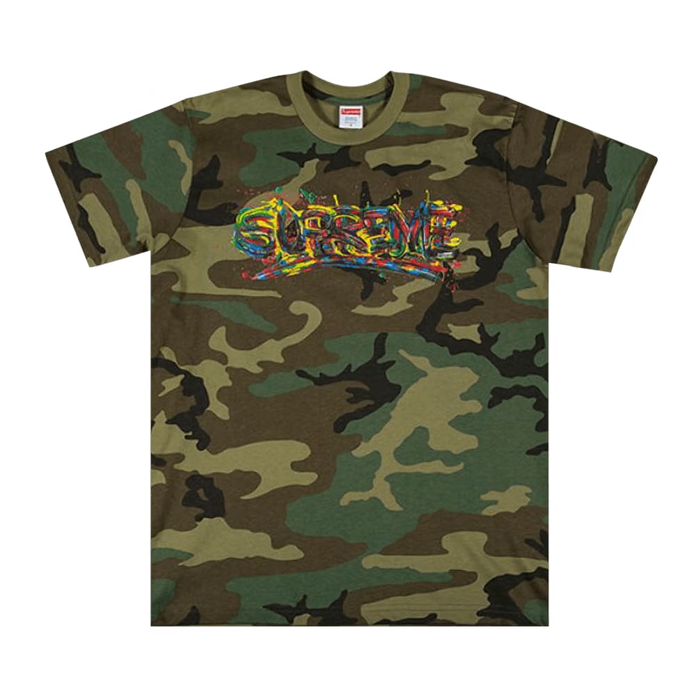 Supreme Paint Logo T-Shirt Woodland Camo