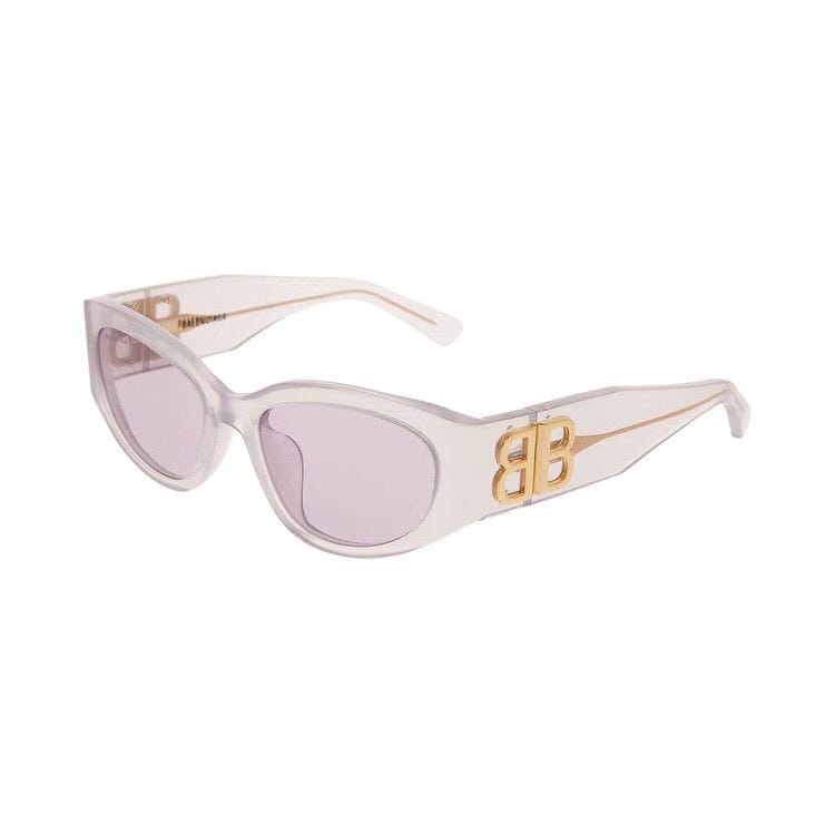 Balenciaga Bossy Round Frame Sunglasses Milky Transparent/Pink
