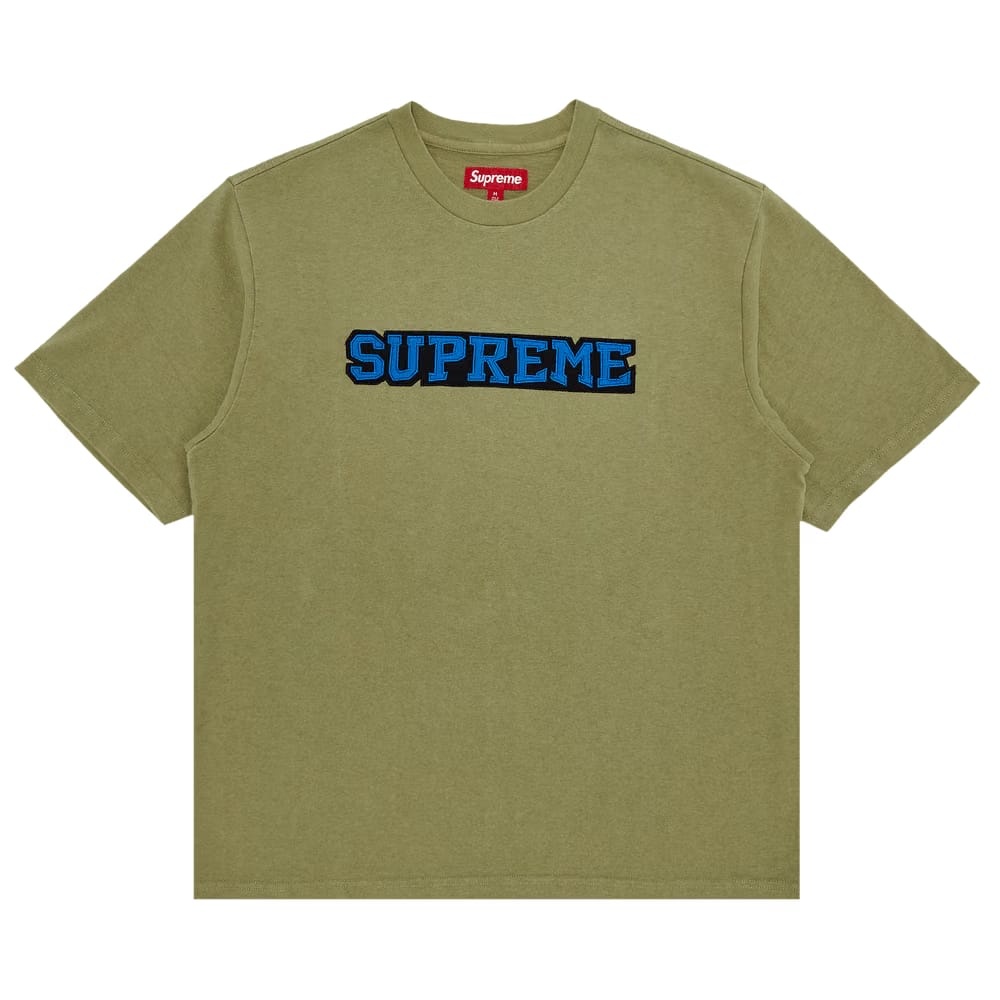 Supreme Satin Appliqué Shorts-Sleeve Top Light Olive