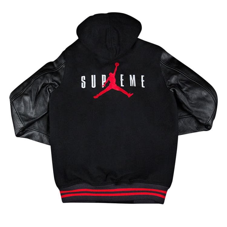 Supreme x Jordan Hooded Varsity Jacket Black