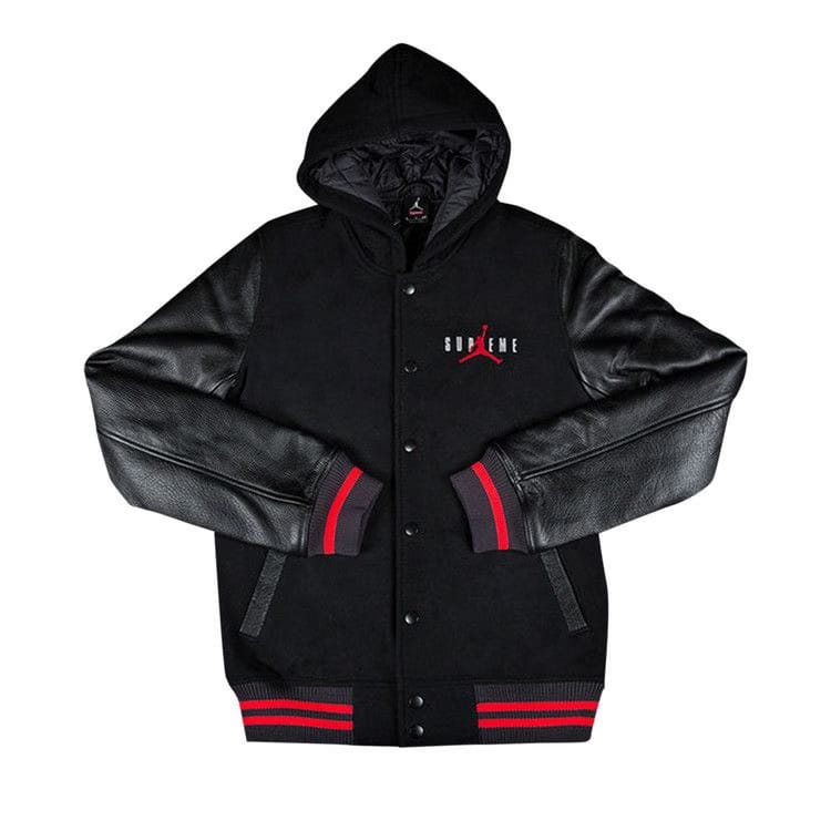Supreme x Jordan Hooded Varsity Jacket Black