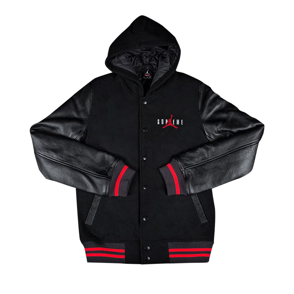 Supreme x Jordan Hooded Varsity Jacket Black