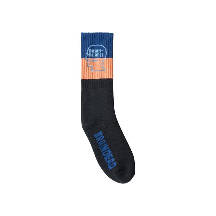 Brain Dead Striped Logo Head Socks Blue/Orange/Black