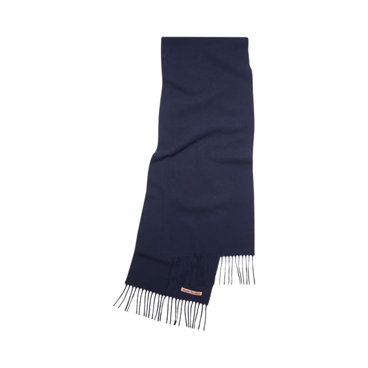 Acne Studios Skinny Fringe Wool Scarf Navy Blue
