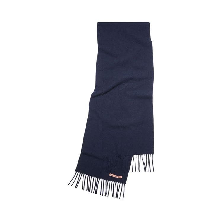 Acne Studios Skinny Fringe Wool Scarf Navy Blue