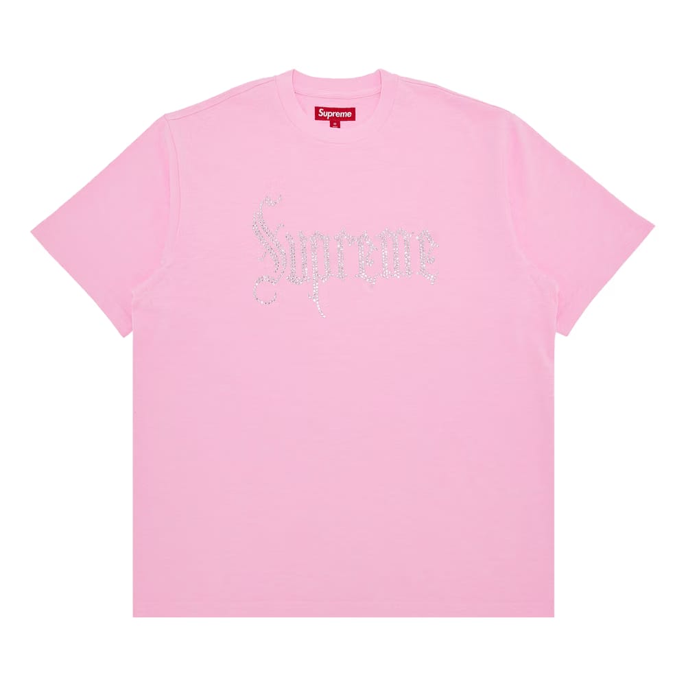 Supreme Rhinestone Shorts-Sleeve Top Pink