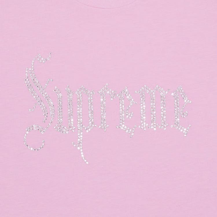 Supreme Rhinestone Shorts-Sleeve Top Pink